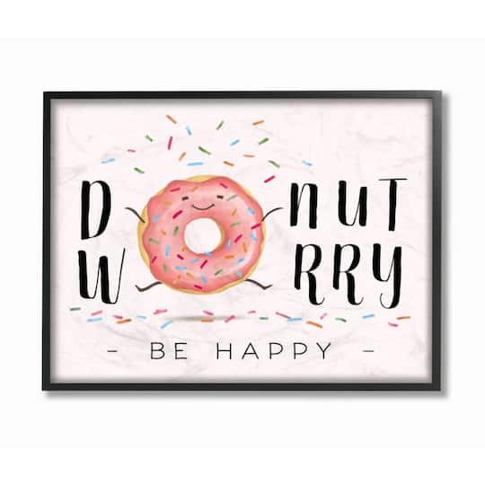 Stupell Industries Donut Worry Be Happy Black Framed Wall Art